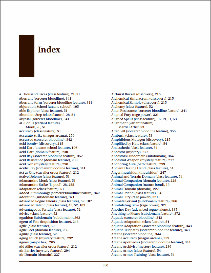 Echelon Reference Series: Classes Index